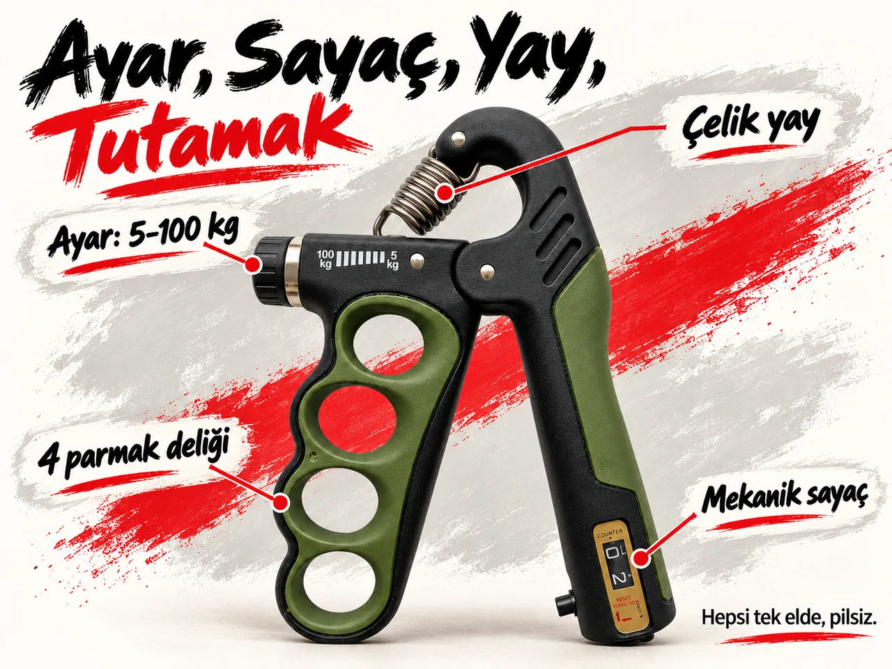 Ayar, sayaç, yay ve dört parmak deliği